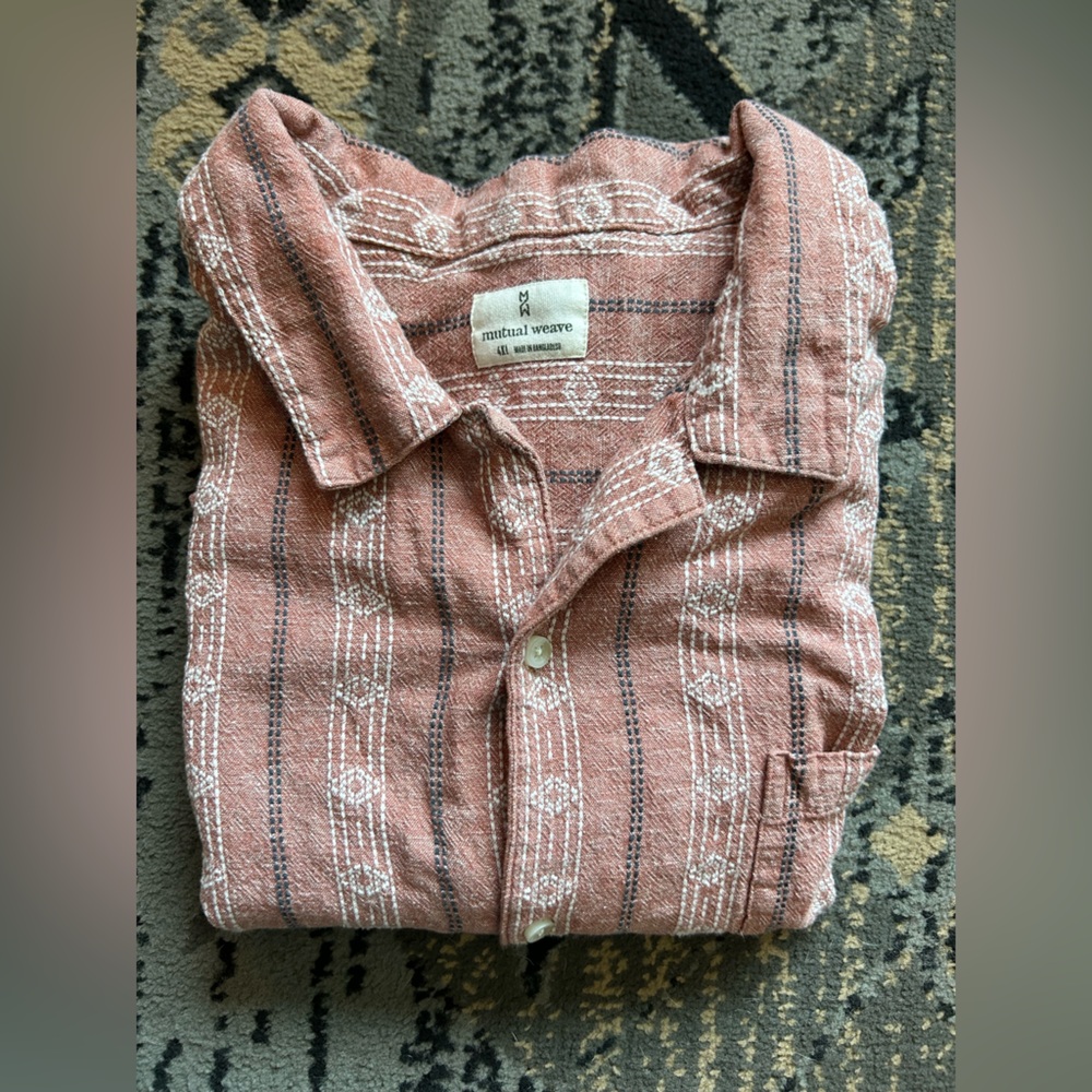 Mutual Weave Coral Patterned Summer Oversized Button-Up Shirt